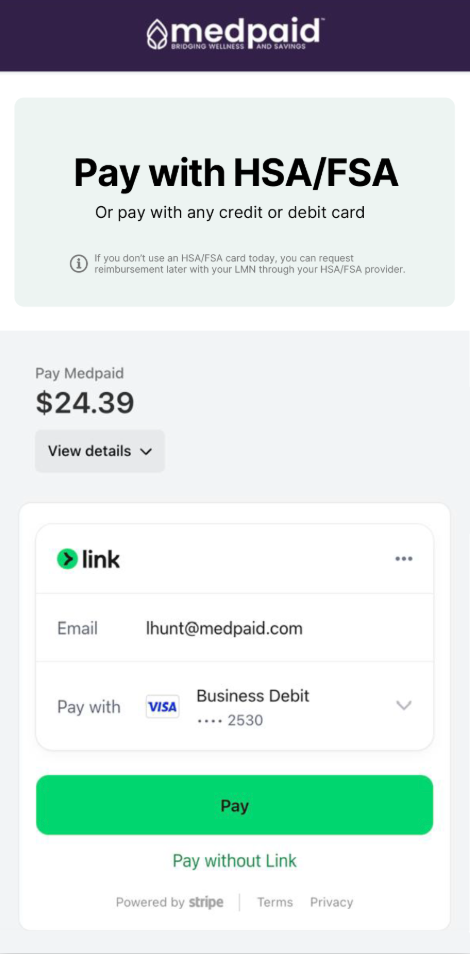 Medpaid HSA/FSA mobile checkout